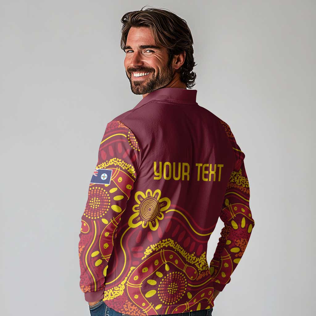 Personalised Australia Queensland Dragons Boat Long Sleeve Polo Shirt Aussie Aboriginal Dot Style