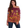 Personalised Australia Queensland Dragons Boat Off Shoulder Sweater Aussie Aboriginal Dot Style