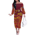 Personalised Australia Queensland Dragons Boat Off The Shoulder Long Sleeve Dress Aussie Aboriginal Dot Style