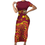 Personalised Australia Queensland Dragons Boat Short Sleeve Bodycon Dress Aussie Aboriginal Dot Style