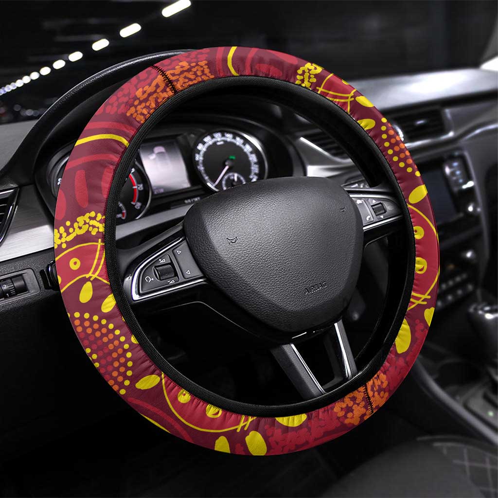 Australia Queensland Dragons Boat Steering Wheel Cover Aussie Aboriginal Dot Style