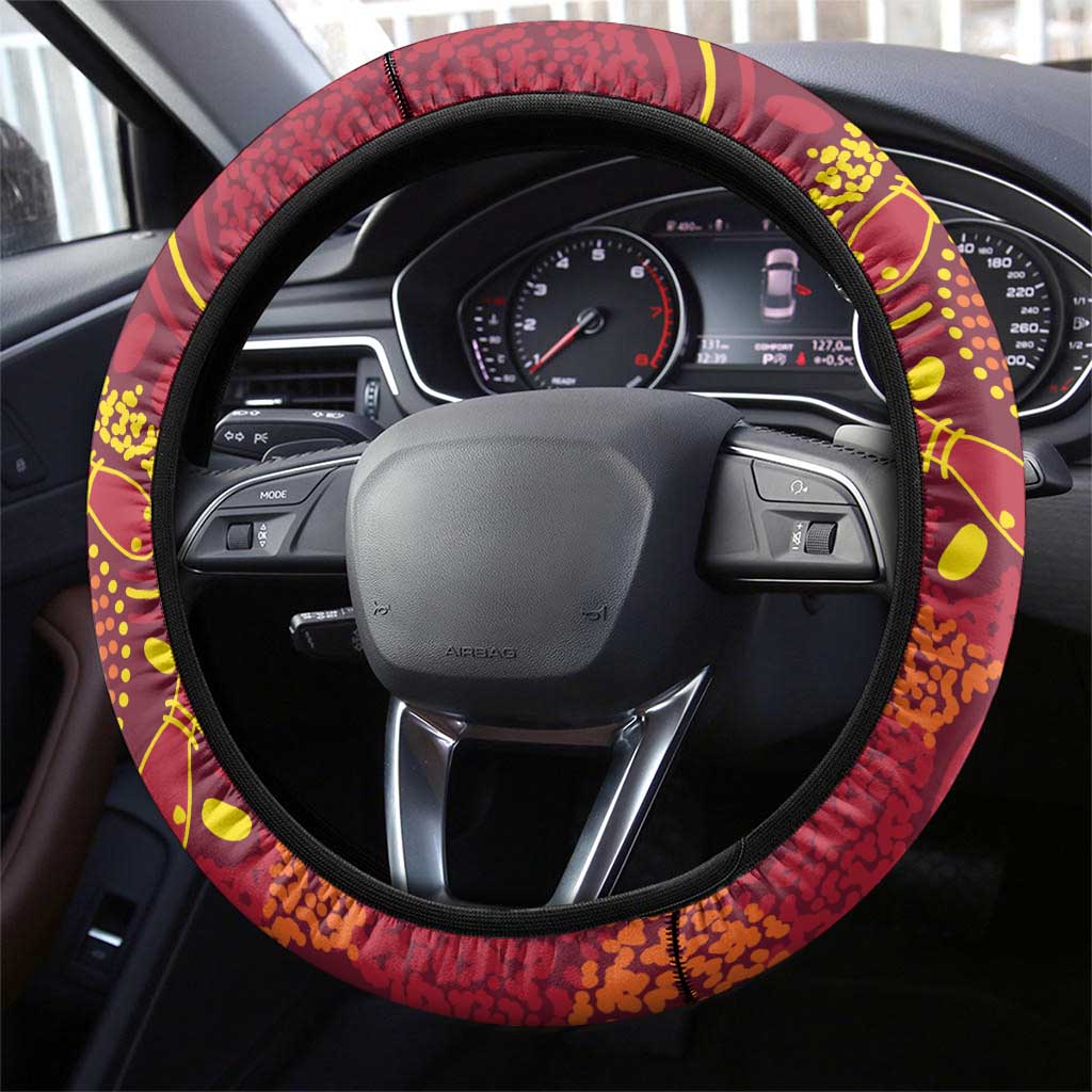 Australia Queensland Dragons Boat Steering Wheel Cover Aussie Aboriginal Dot Style