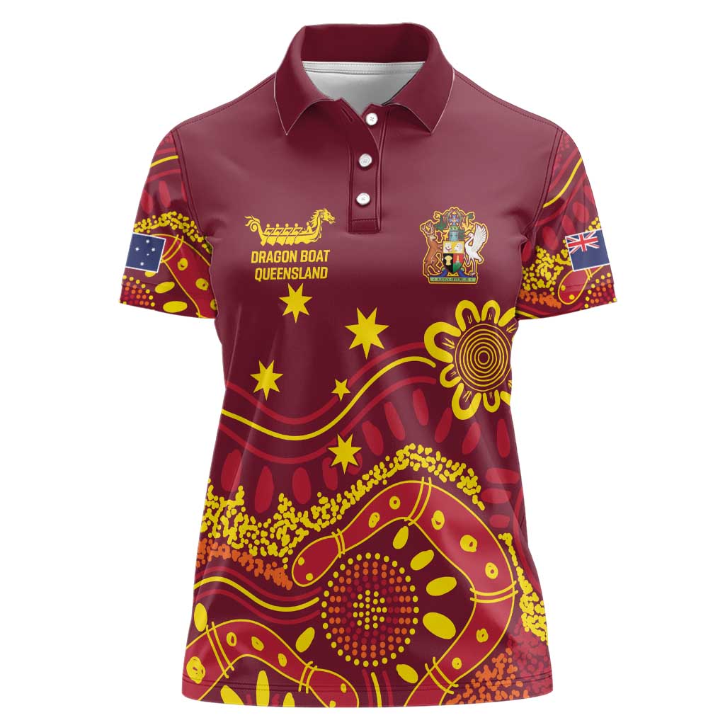 Personalised Australia Queensland Dragons Boat Women Polo Shirt Aussie Aboriginal Dot Style