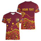 Personalised Australia Queensland Dragons Boat Women V-Neck T-Shirt Aussie Aboriginal Dot Style