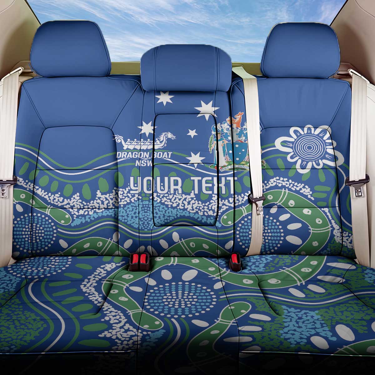 Personalised Australia Victoria Dragons Boat Back Car Seat Cover Aussie Aboriginal Dot Style