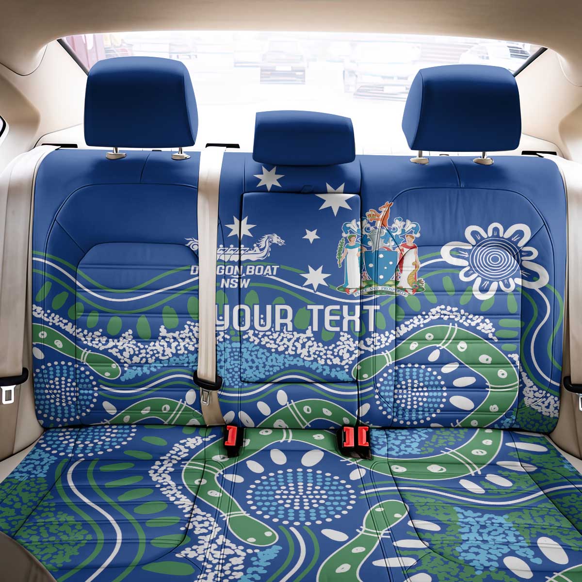 Personalised Australia Victoria Dragons Boat Back Car Seat Cover Aussie Aboriginal Dot Style
