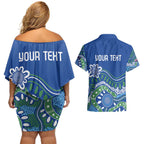 Personalised Australia Victoria Dragons Boat Couples Matching Off Shoulder Short Dress and Hawaiian Shirt Aussie Aboriginal Dot Style