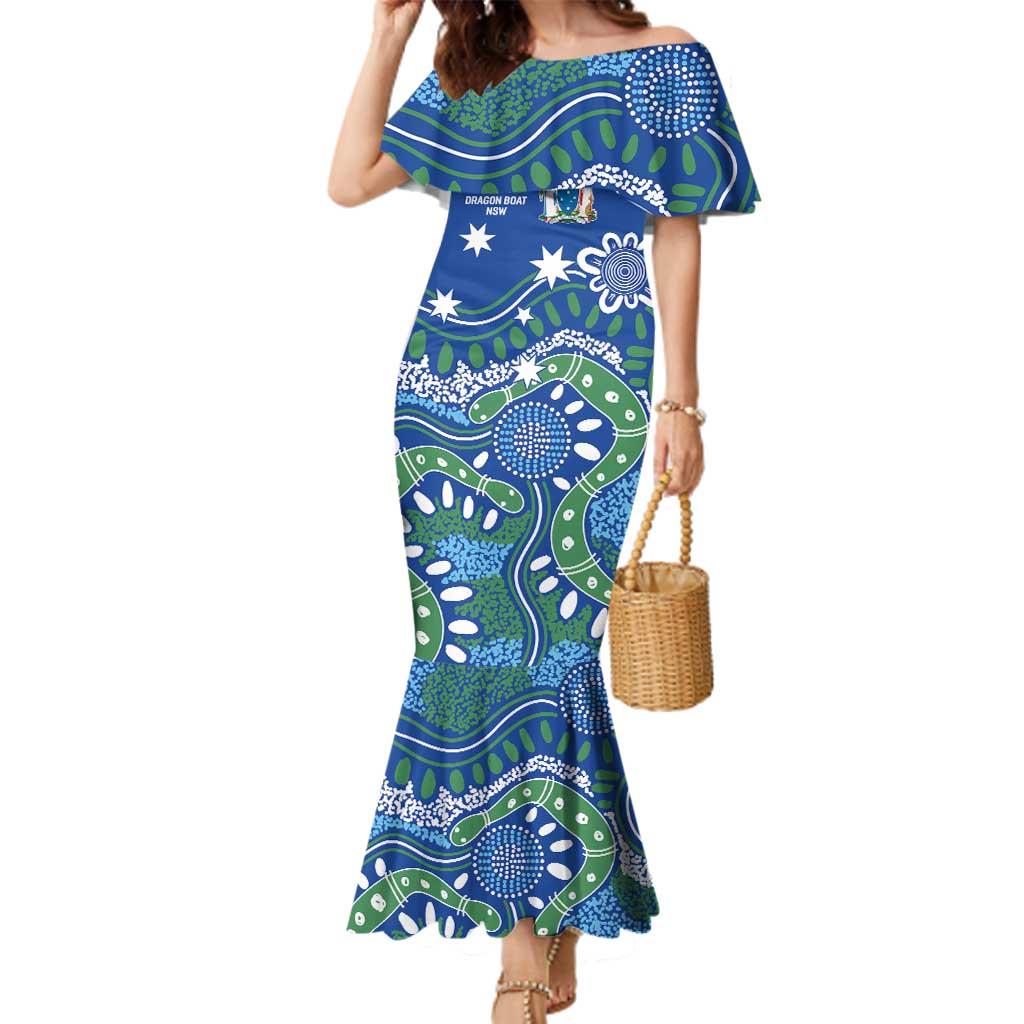Personalised Australia Victoria Dragons Boat Family Matching Mermaid Dress and Hawaiian Shirt Aussie Aboriginal Dot Style