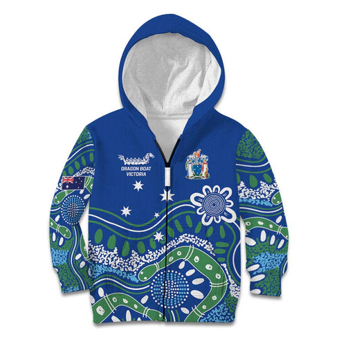 Personalised Australia Victoria Dragons Boat Kid Hoodie Aussie Aboriginal Dot Style