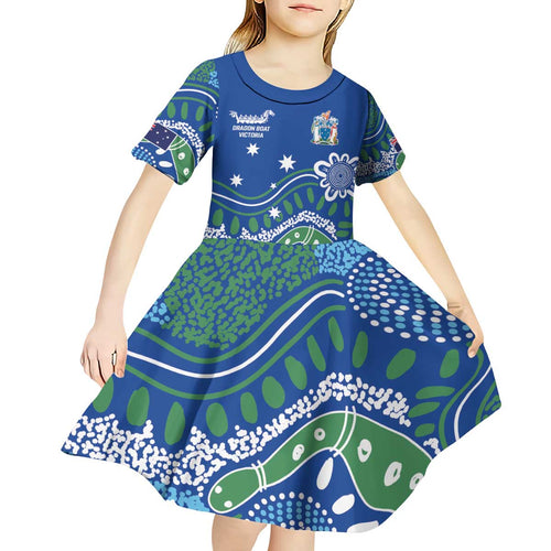 Personalised Australia Victoria Dragons Boat Kid Short Sleeve Dress Aussie Aboriginal Dot Style