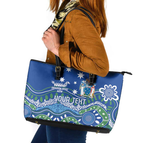 Personalised Australia Victoria Dragons Boat Leather Tote Bag Aussie Aboriginal Dot Style