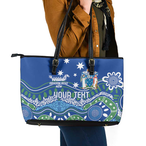Personalised Australia Victoria Dragons Boat Leather Tote Bag Aussie Aboriginal Dot Style