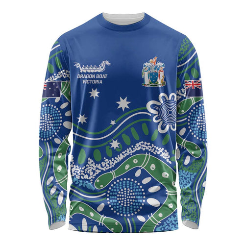 Personalised Australia Victoria Dragons Boat Long Sleeve Shirt Aussie Aboriginal Dot Style