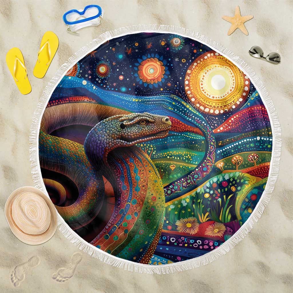 Aboriginal Dreamtime Rainbow Serpent Beach Blanket