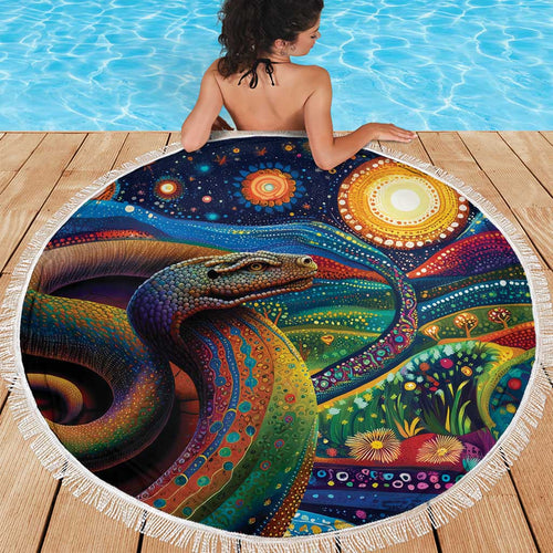 Aboriginal Dreamtime Rainbow Serpent Beach Blanket