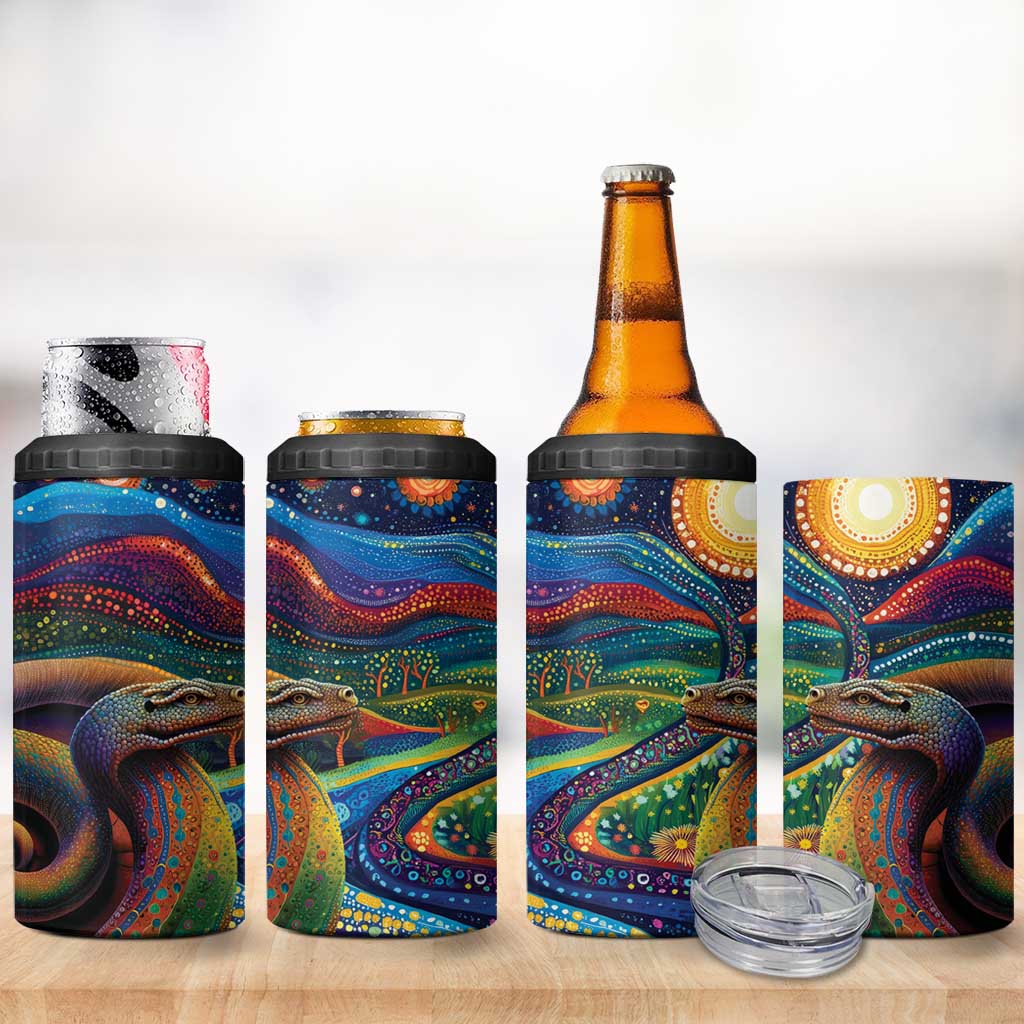 Aboriginal Dreamtime Rainbow Serpent 4 in 1 Can Cooler Tumbler