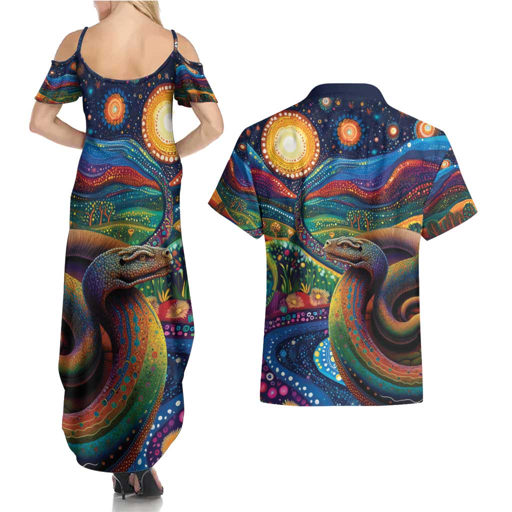 Aboriginal Dreamtime Rainbow Serpent Couples Matching Summer Maxi Dress and Hawaiian Shirt