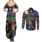 Aboriginal Dreamtime Rainbow Serpent Couples Matching Summer Maxi Dress and Long Sleeve Button Shirt