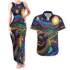 Aboriginal Dreamtime Rainbow Serpent Couples Matching Tank Maxi Dress and Hawaiian Shirt