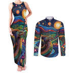 Aboriginal Dreamtime Rainbow Serpent Couples Matching Tank Maxi Dress and Long Sleeve Button Shirt