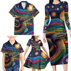 Aboriginal Dreamtime Rainbow Serpent Family Matching Long Sleeve Bodycon Dress and Hawaiian Shirt