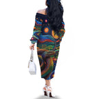 Aboriginal Dreamtime Rainbow Serpent Family Matching Off The Shoulder Long Sleeve Dress and Hawaiian Shirt