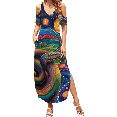 Aboriginal Dreamtime Rainbow Serpent Family Matching Summer Maxi Dress and Hawaiian Shirt