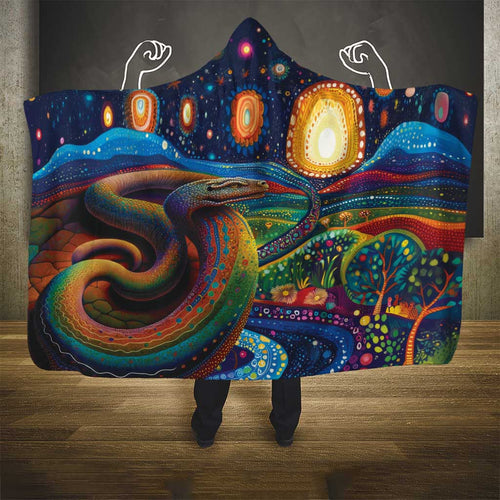 Aboriginal Dreamtime Rainbow Serpent Hooded Blanket