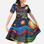 Aboriginal Dreamtime Rainbow Serpent Kid Short Sleeve Dress