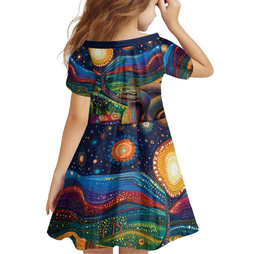 Aboriginal Dreamtime Rainbow Serpent Kid Short Sleeve Dress