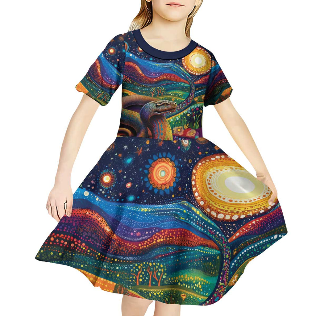 Aboriginal Dreamtime Rainbow Serpent Kid Short Sleeve Dress