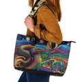 Aboriginal Dreamtime Rainbow Serpent Leather Tote Bag