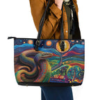 Aboriginal Dreamtime Rainbow Serpent Leather Tote Bag
