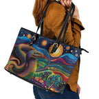 Aboriginal Dreamtime Rainbow Serpent Leather Tote Bag