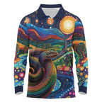 Aboriginal Dreamtime Rainbow Serpent Long Sleeve Polo Shirt