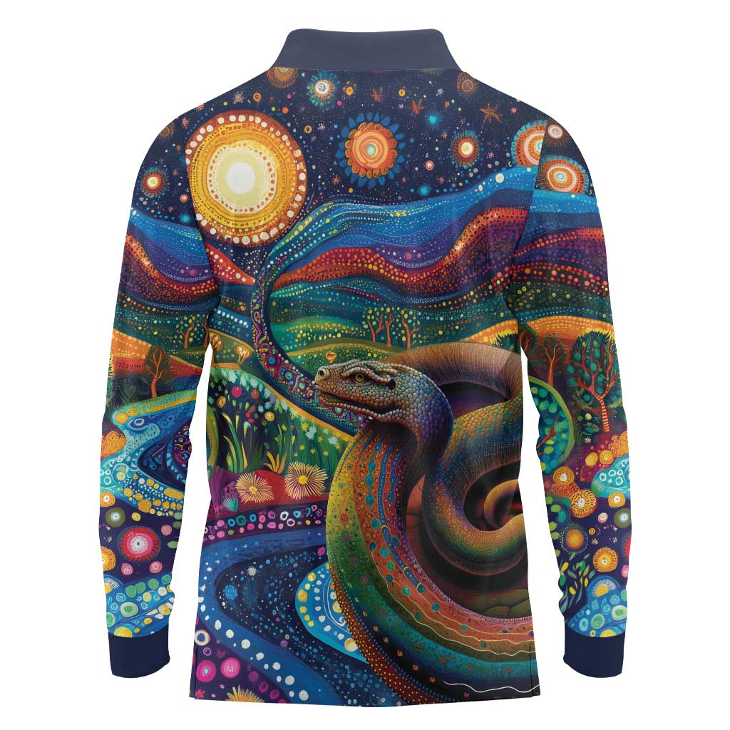 Aboriginal Dreamtime Rainbow Serpent Long Sleeve Polo Shirt