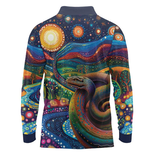 Aboriginal Dreamtime Rainbow Serpent Long Sleeve Polo Shirt