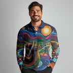 Aboriginal Dreamtime Rainbow Serpent Long Sleeve Polo Shirt