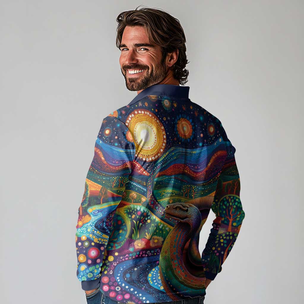 Aboriginal Dreamtime Rainbow Serpent Long Sleeve Polo Shirt