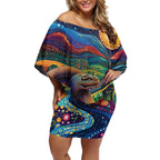 Aboriginal Dreamtime Rainbow Serpent Off Shoulder Short Dress