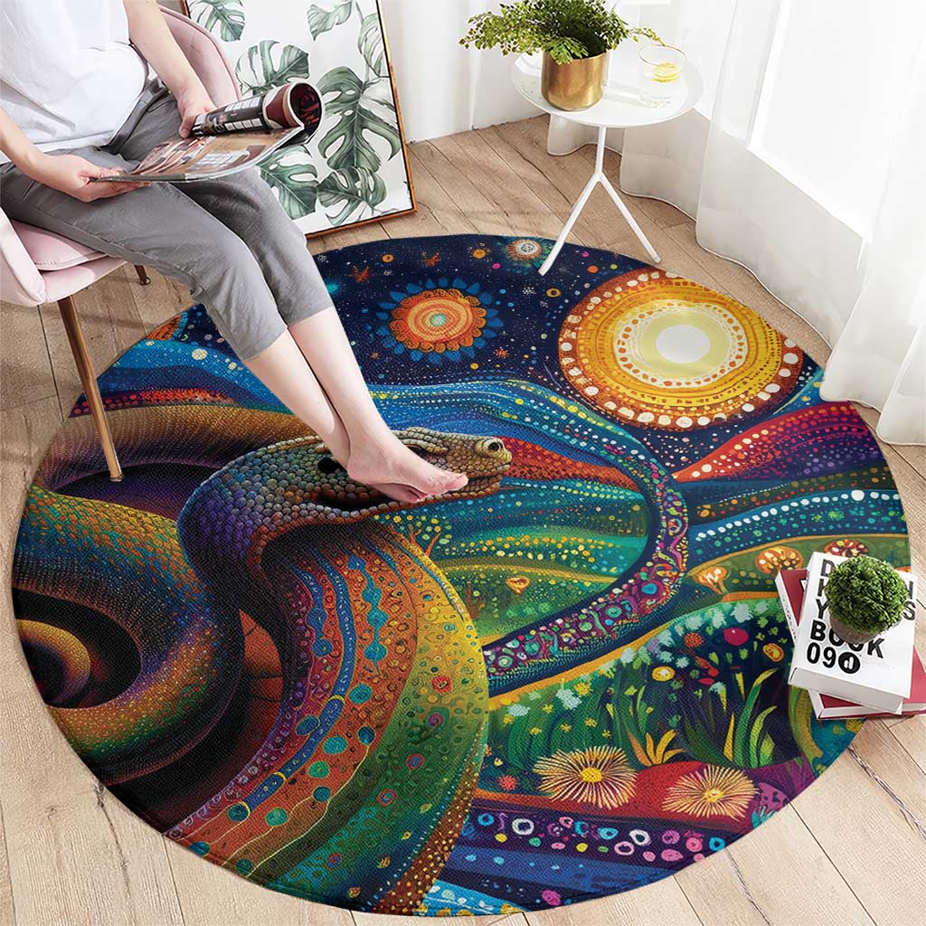 Aboriginal Dreamtime Rainbow Serpent Round Carpet