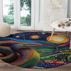 Aboriginal Dreamtime Rainbow Serpent Round Carpet