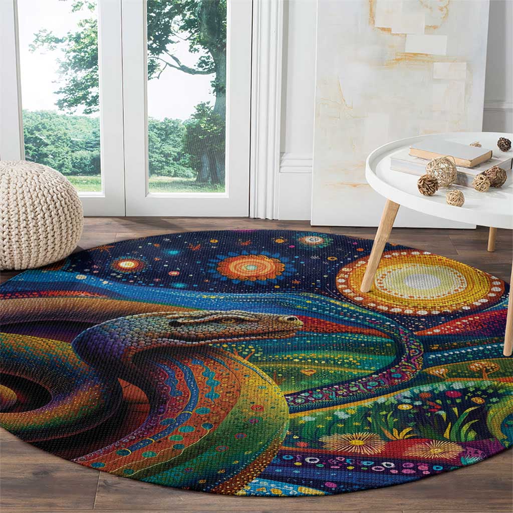 Aboriginal Dreamtime Rainbow Serpent Round Carpet