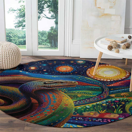 Aboriginal Dreamtime Rainbow Serpent Round Carpet