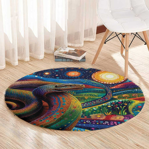 Aboriginal Dreamtime Rainbow Serpent Round Carpet