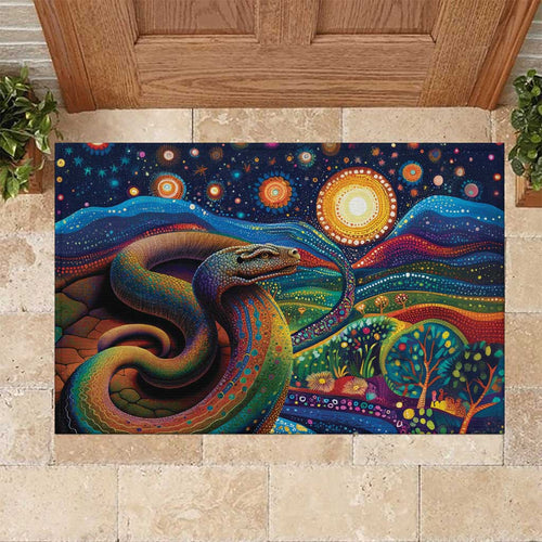 Aboriginal Dreamtime Rainbow Serpent Rubber Doormat