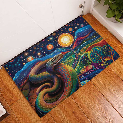 Aboriginal Dreamtime Rainbow Serpent Rubber Doormat
