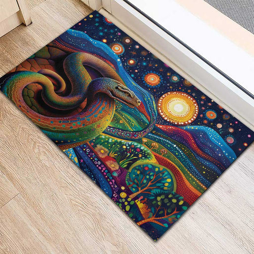 Aboriginal Dreamtime Rainbow Serpent Rubber Doormat