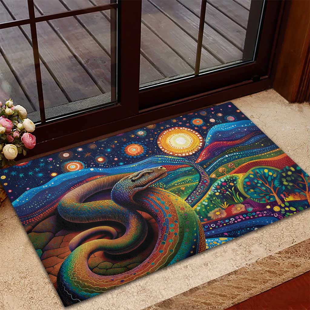 Aboriginal Dreamtime Rainbow Serpent Rubber Doormat
