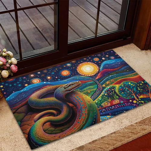 Aboriginal Dreamtime Rainbow Serpent Rubber Doormat